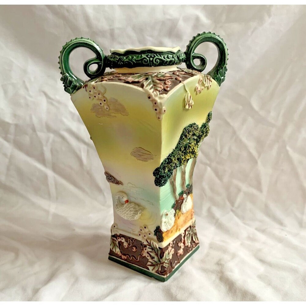 Sahiba Ceramic Vase (Mini) Birds Tree Vine Great Detail 6” Japanese 3D vibrant